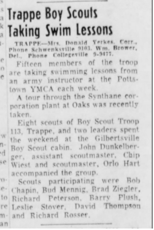 "Trappe Boy Scouts Taking Swim Lessons"